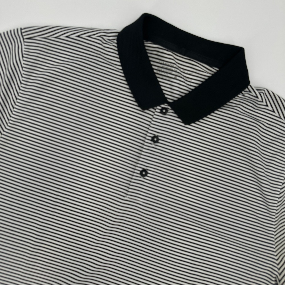 Nike Golf Polo Shirt Mens Large Black White Striped Dri-Fit Athletic Top